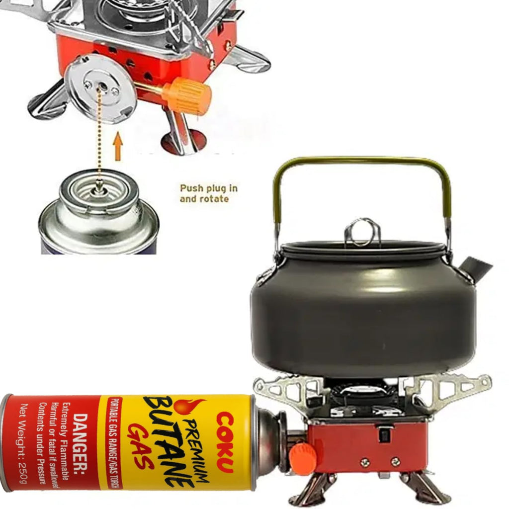 Coku Portable Camping Gas Stove with Cylinder Mini Powerful Butane Gas for Travelling Portable Lightweight Burner for Emergency Use, Hiking, Outdoor Travel Stove