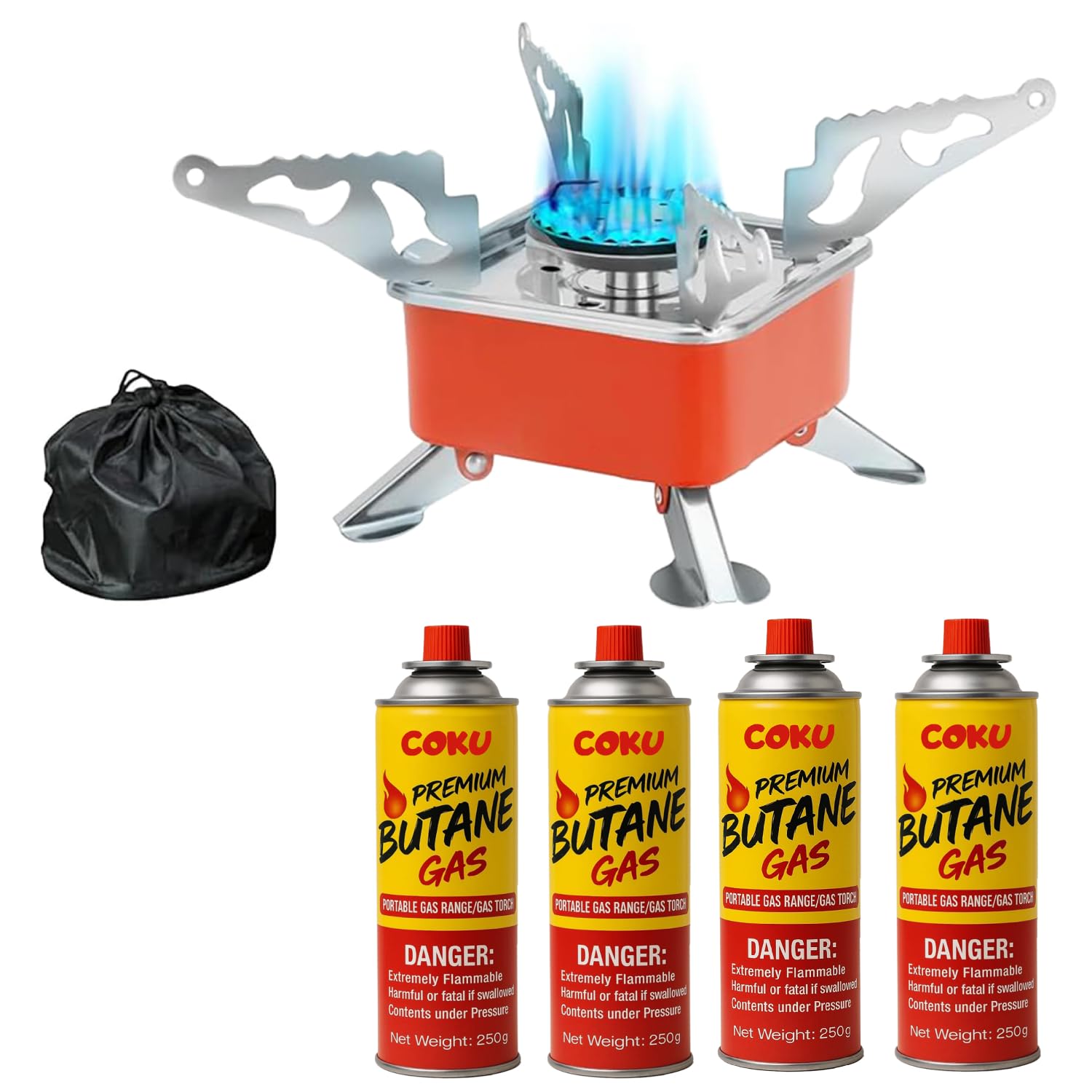 Coku Portable Camping Gas Stove with Cylinder Mini Powerful Butane Gas for Travelling Portable Lightweight Burner for Emergency Use, Hiking, Outdoor Travel Stove
