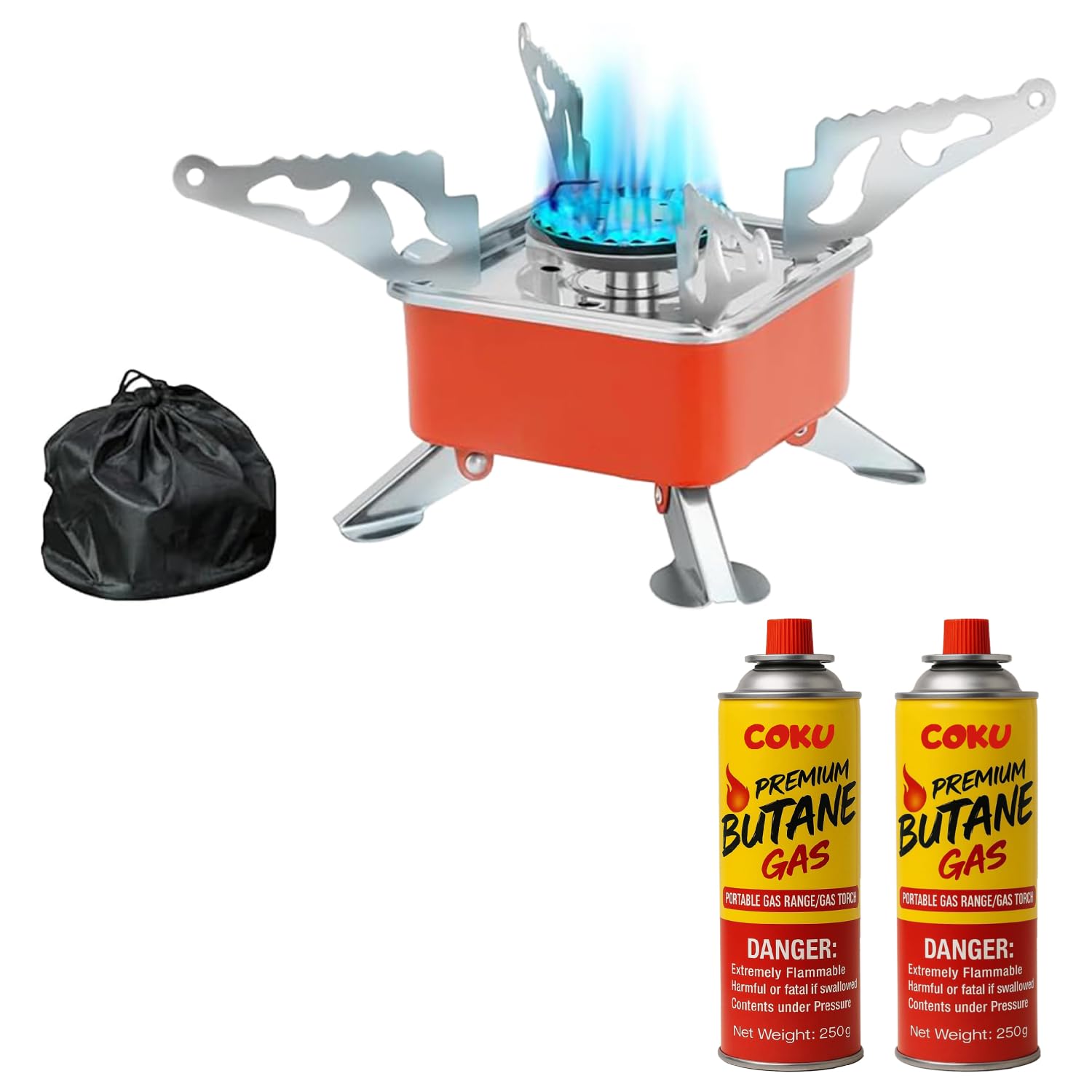 Coku Portable Camping Gas Stove with Cylinder Mini Powerful Butane Gas for Travelling Portable Lightweight Burner for Emergency Use, Hiking, Outdoor Travel Stove