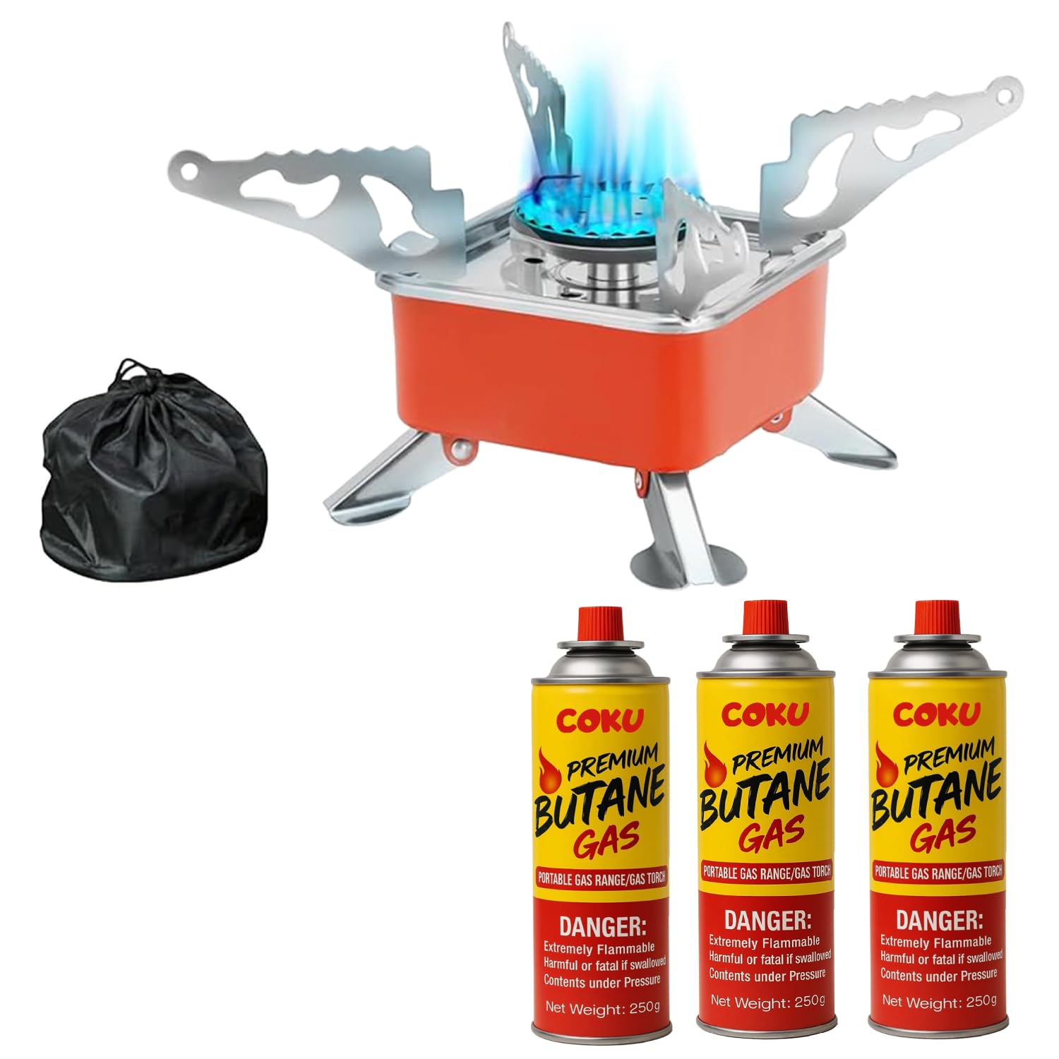 Coku Portable Camping Gas Stove with Cylinder Mini Powerful Butane Gas for Travelling Portable Lightweight Burner for Emergency Use, Hiking, Outdoor Travel Stove