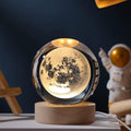 Coku Moon 3D Crystal Ball Lamp | Moon, & Planet LED Night Light| USB Table Lamp with Wooden Base Creative Engraved Holographic Lamp Home Décor Gifts for Men, Women, Teens, & Kids
