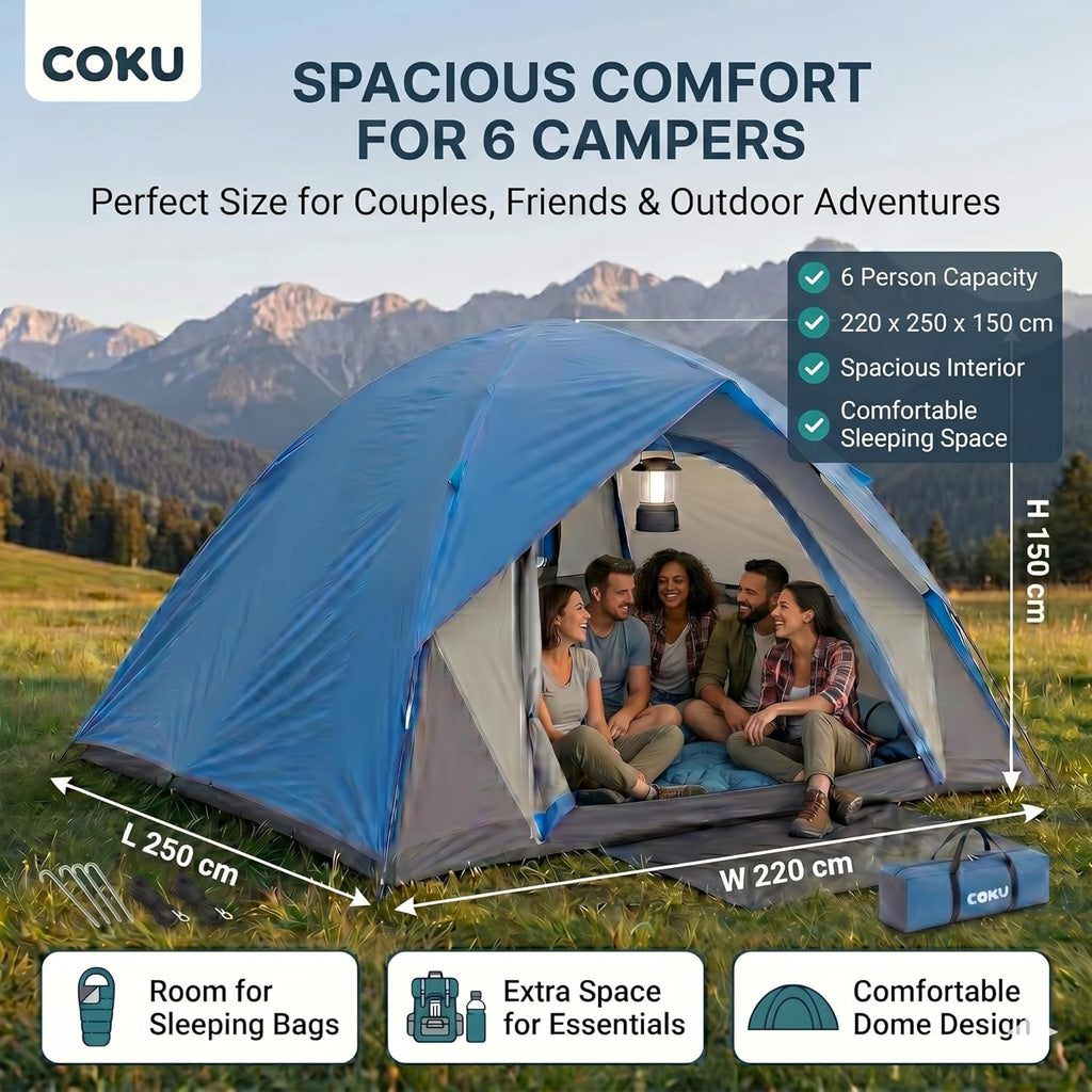 Coku Camping Tent Waterproof Outdoor Heavy Duty Dome Tent with Carry Bag | Lightweight Portable Easy Setup Tent for Camping, Hiking, Trekking, Travel & Outdoor Adventure