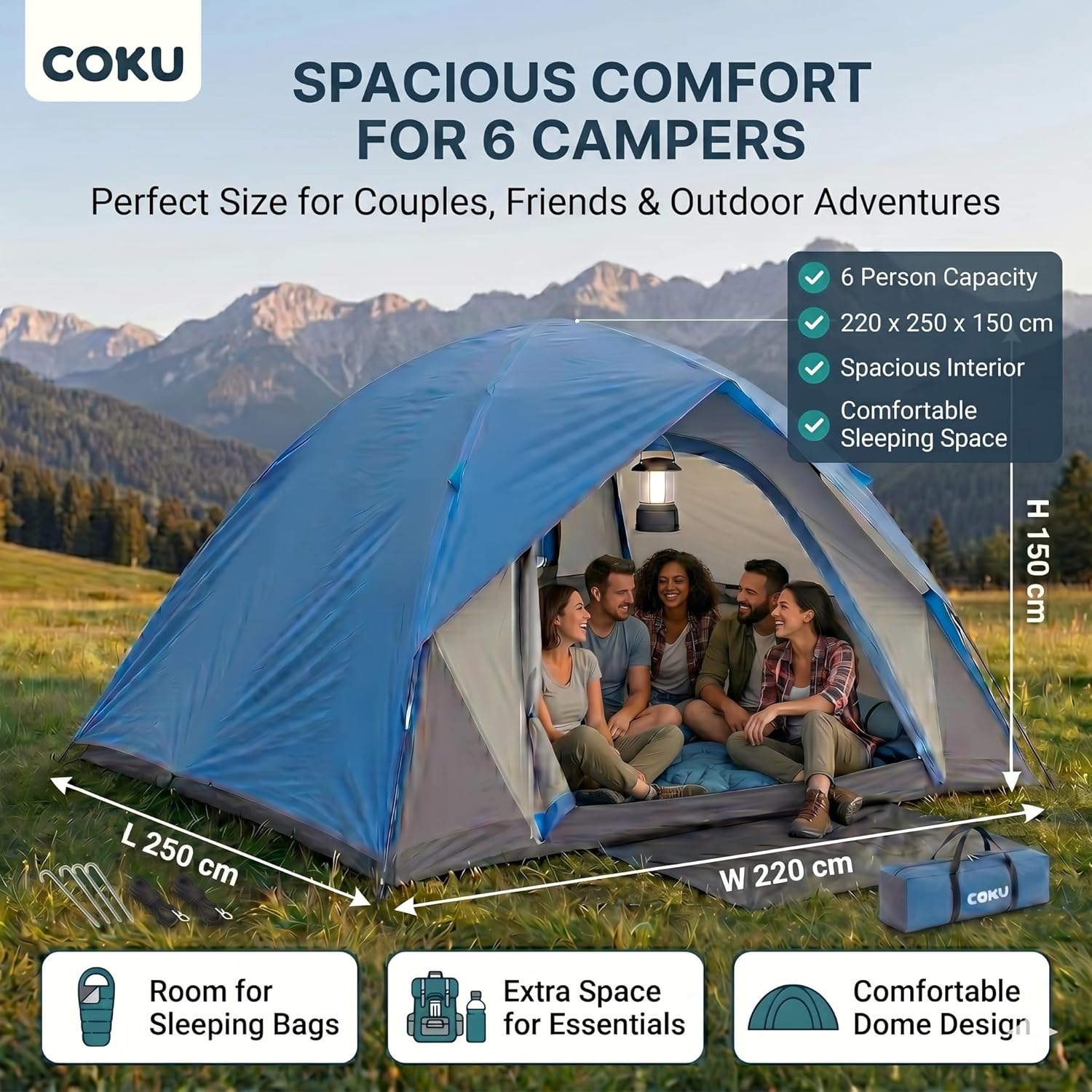 Coku Camping Tent Waterproof Outdoor Heavy Duty Dome Tent with Carry Bag | Lightweight Portable Easy Setup Tent for Camping, Hiking, Trekking, Travel & Outdoor Adventure