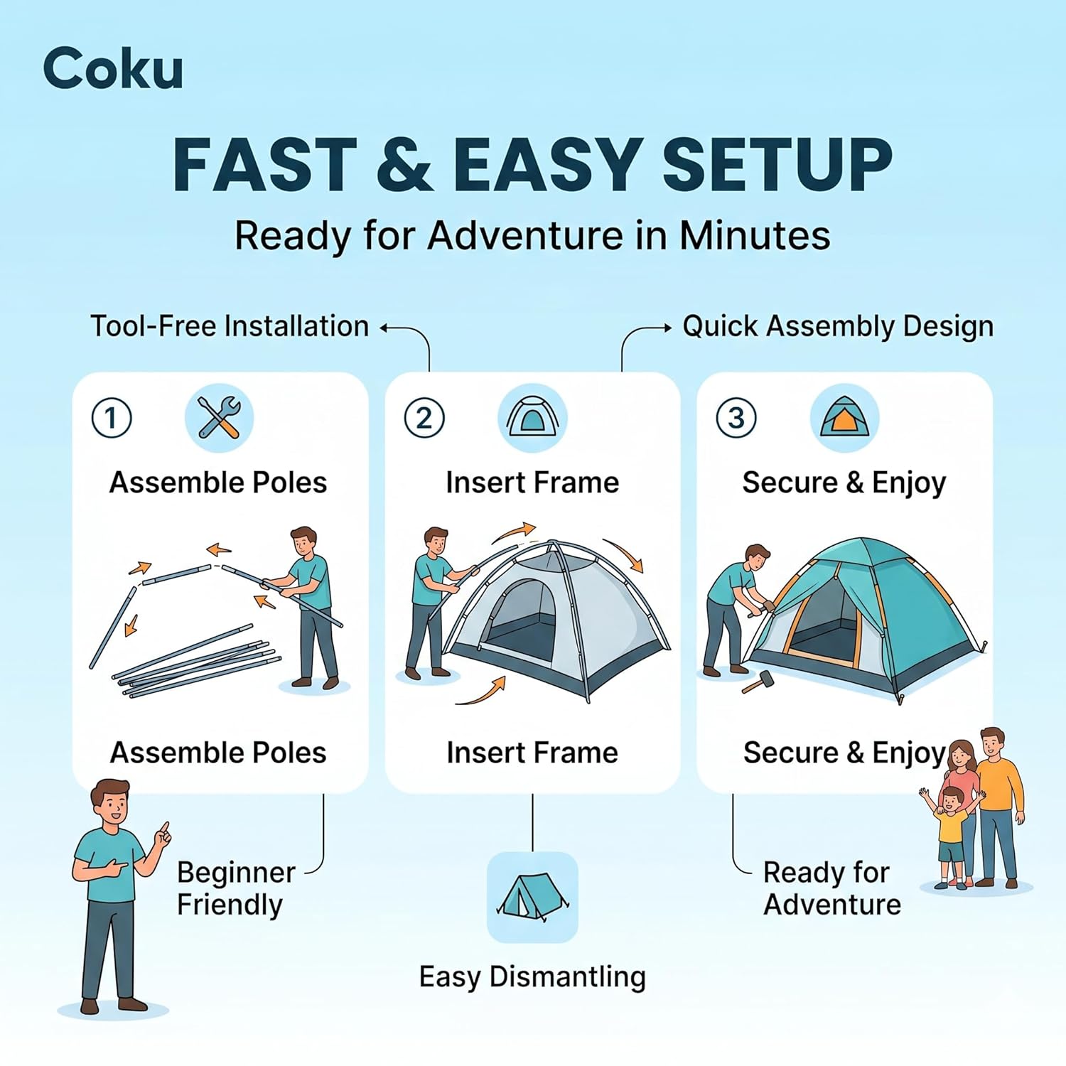 Coku Camping Tent Waterproof Outdoor Heavy Duty Dome Tent with Carry Bag | Lightweight Portable Easy Setup Tent for Camping, Hiking, Trekking, Travel & Outdoor Adventure