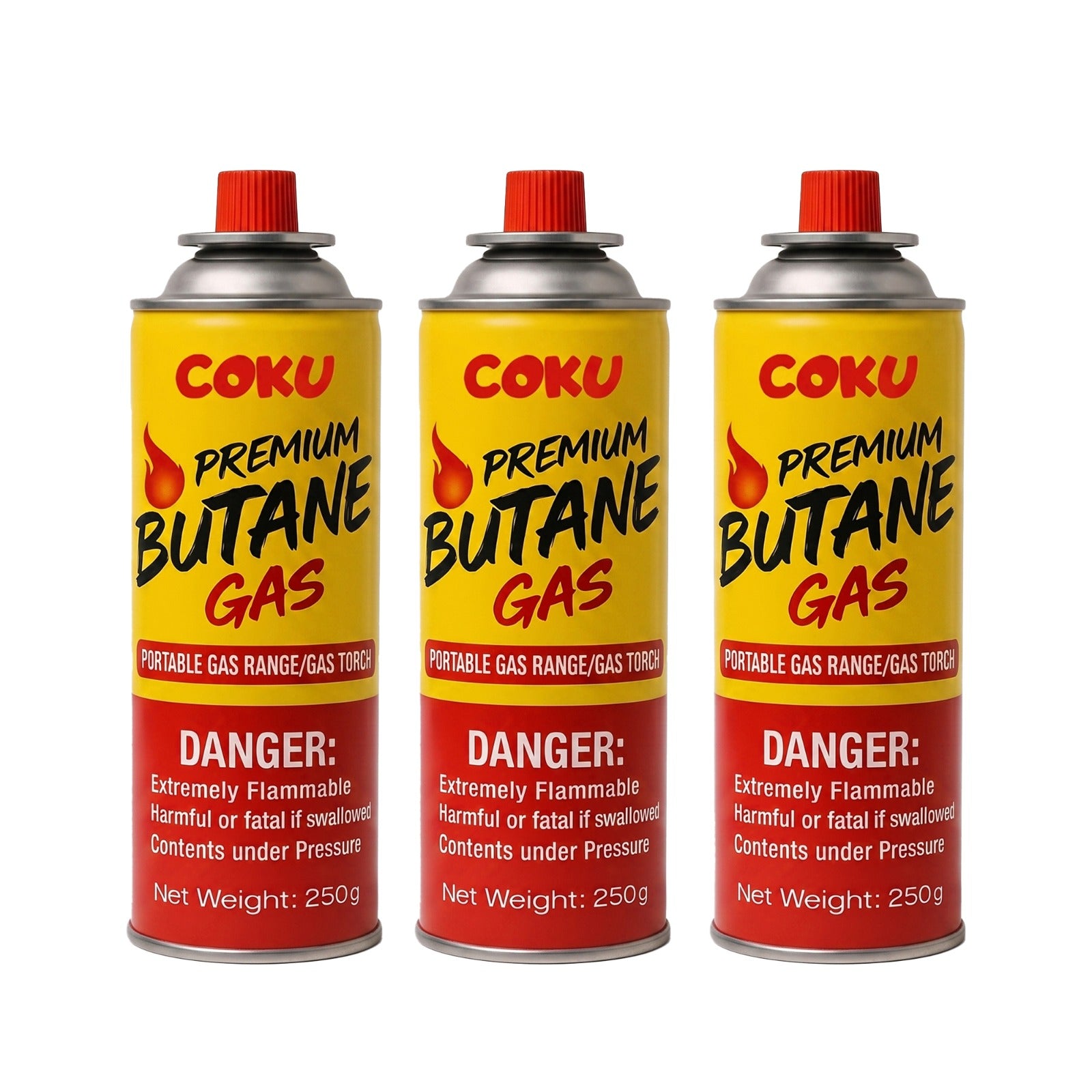 Coku Butane Gas Refill Canisters 250g - Portable Butane Fuel for Camping Stove, Gas Burner, BBQ, Kitchen, Outdoor Cooking, Travel & Picnic – Compatible with Butane Gas Stove