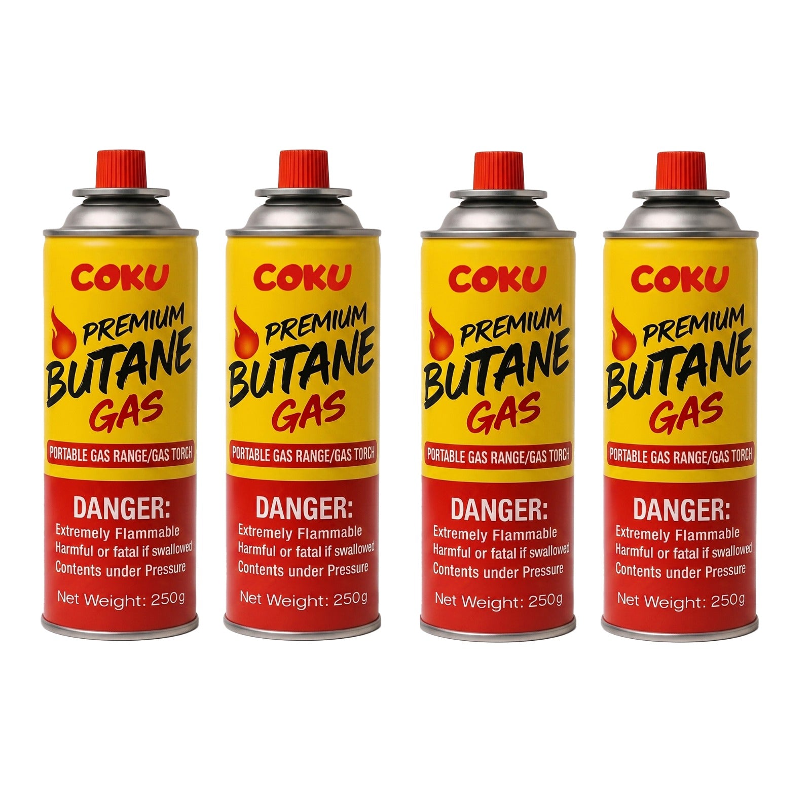 Coku Butane Gas Refill Canisters 250g - Portable Butane Fuel for Camping Stove, Gas Burner, BBQ, Kitchen, Outdoor Cooking, Travel & Picnic – Compatible with Butane Gas Stove