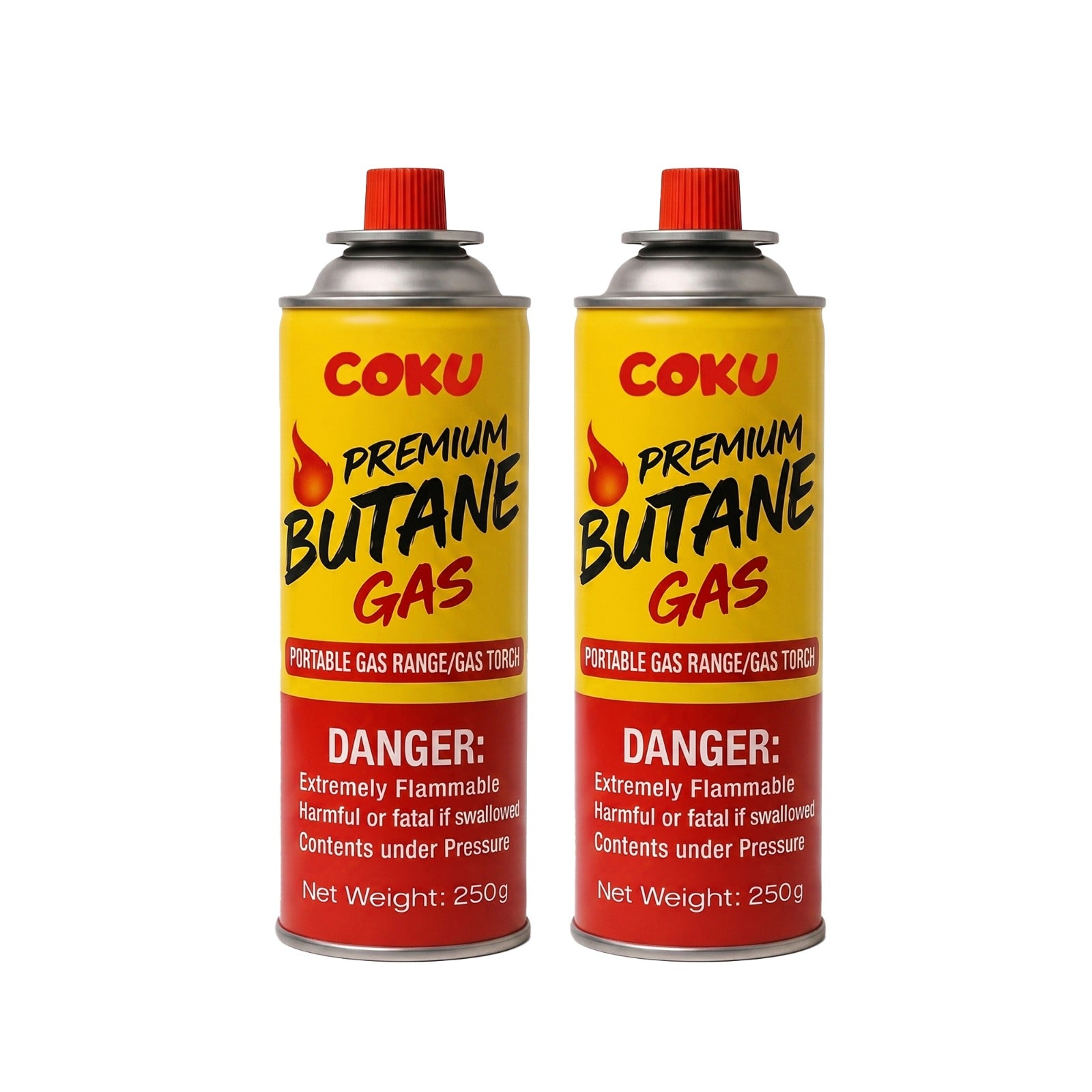 Coku Butane Gas Refill Canisters 250g - Portable Butane Fuel for Camping Stove, Gas Burner, BBQ, Kitchen, Outdoor Cooking, Travel & Picnic – Compatible with Butane Gas Stove