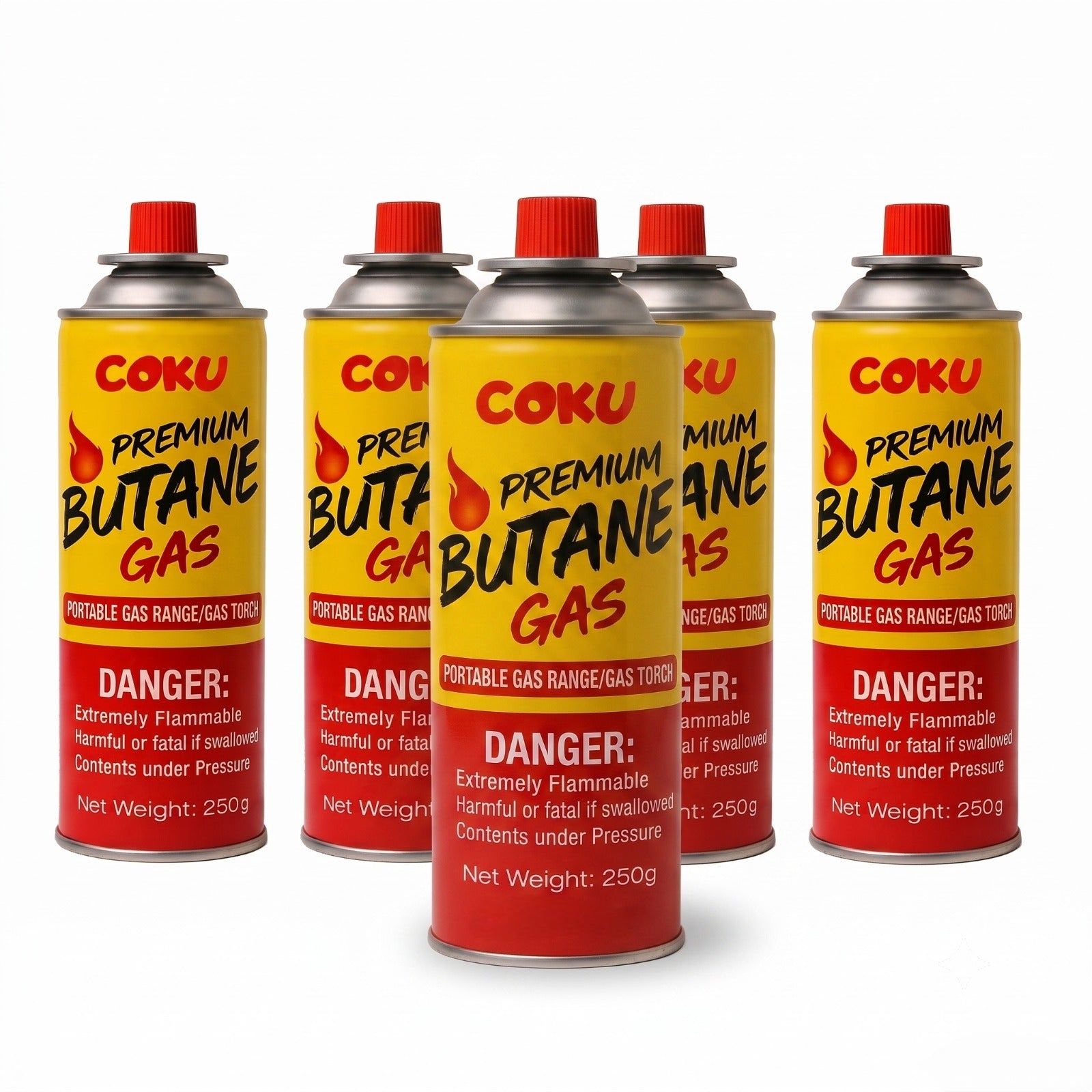 Coku Butane Gas Refill Canisters 250g - Portable Butane Fuel for Camping Stove, Gas Burner, BBQ, Kitchen, Outdoor Cooking, Travel & Picnic – Compatible with Butane Gas Stove