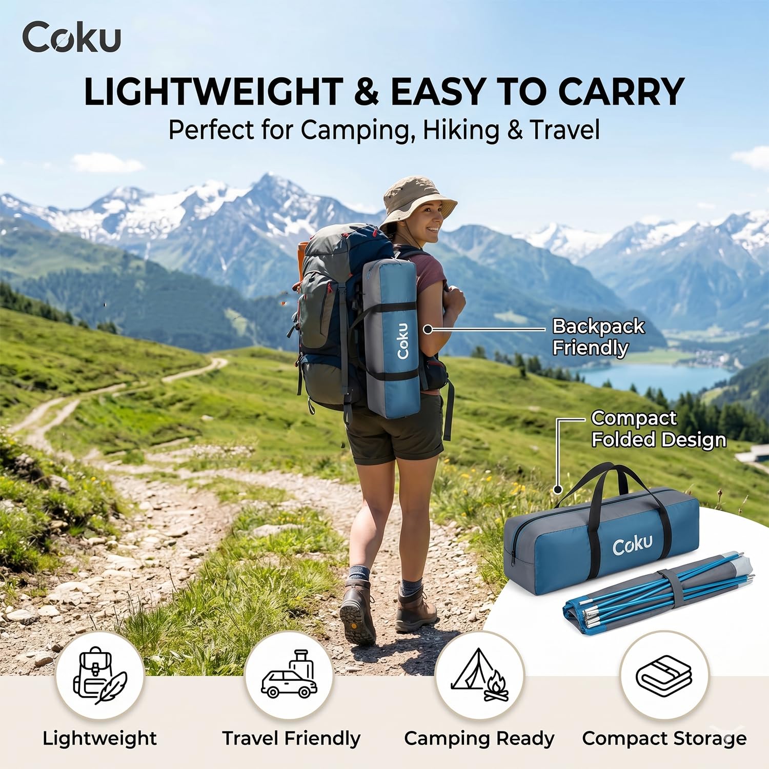 Coku Camping Tent Waterproof Outdoor Heavy Duty Dome Tent with Carry Bag | Lightweight Portable Easy Setup Tent for Camping, Hiking, Trekking, Travel & Outdoor Adventure
