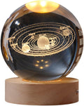 Coku 3D Crystal Ball Lamp | Solar Planet LED Night Light| USB Table Lamp with Wooden Base Creative Engraved Holographic Lamp Home Décor Gifts for Men, Women, Teens, & Kids