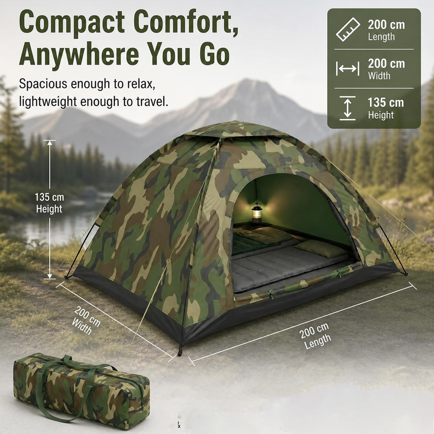 Coku 4 Person Camping Tent, Waterproof Dome Tent Lightweight & Portable with Carry Bag, Easy Setup Outdoor Tent for Hiking, Trekking, Beach Camping (Army Colour) (4 Person)