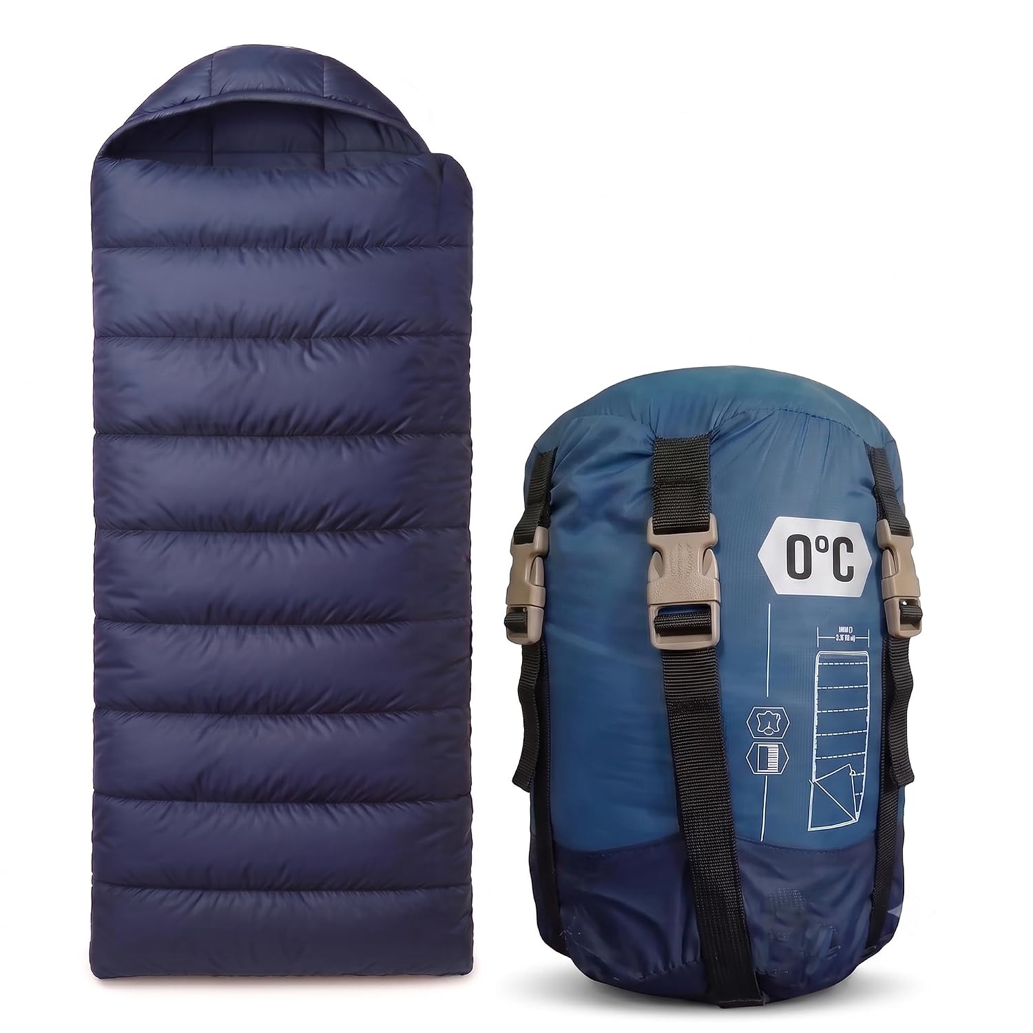 Coku Camping Sleeping Bag Lightweight for Adults Up to 65 ft | Waterproof Hooded Sleeping Bag | 0°C Cold Weather with Carry Bag for Camping, Backpacking, Trekking, Hiking & Travel Outdoor Blue