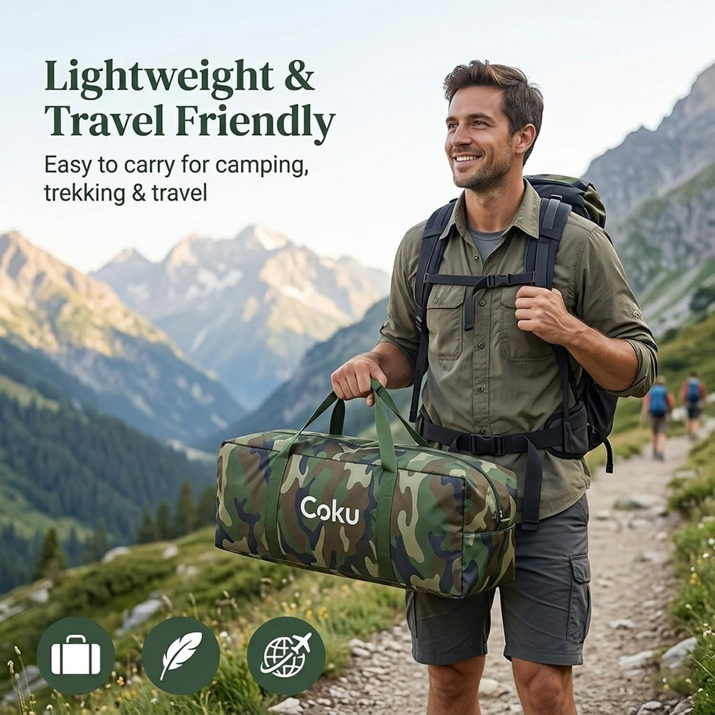 Coku 4 Person Camping Tent, Waterproof Dome Tent Lightweight & Portable with Carry Bag, Easy Setup Outdoor Tent for Hiking, Trekking, Beach Camping (Army Colour) (4 Person)