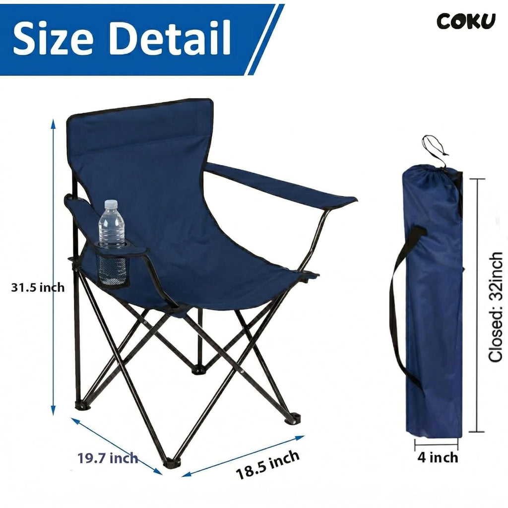 coku Portable Folding Camping Chair with Cup Holder, Heavy Duty Steel Frame, Lightweight Outdoor Chair with Carry Bag for Camping, Beach, Fishing, Picnic & Garden Use