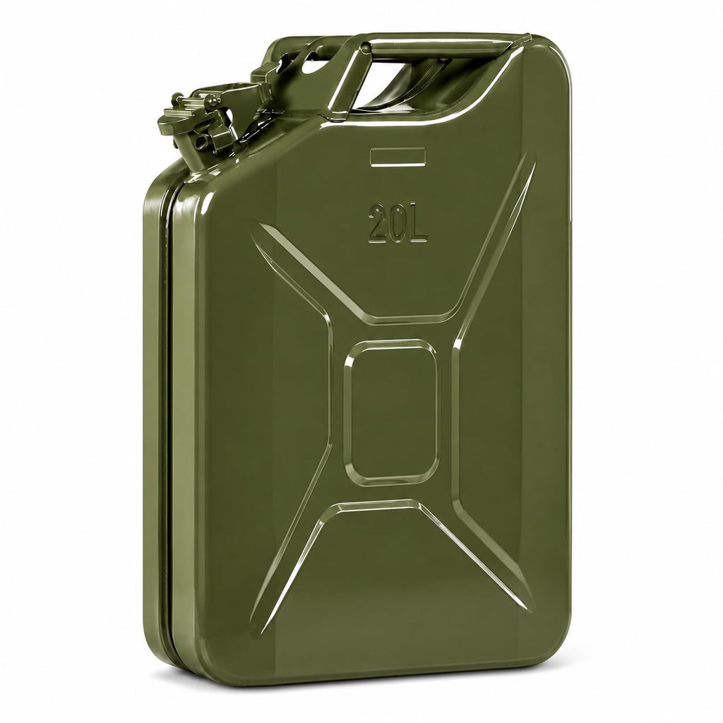 JSTBUY LABEL 20L Metal Jerry Can for Fuel, Petrol, Diesel & Water | Heavy Duty Leakproof Steel Fuel Can with Locking Cap | Rust Resistant Military Style Portable Oil Storage Container | Olive Green