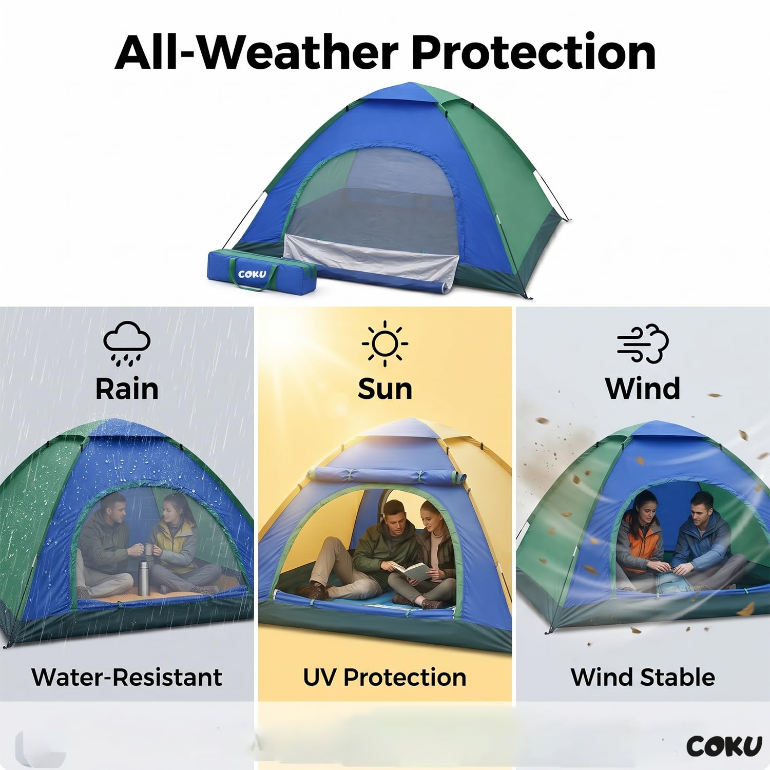 Coku Camping Tent Lightweight Backpacking Dome Tent with Mosquito Net, Waterproof Outdoor Tent, Easy Setup for Camping, Hiking, Trekking, Picnic, Travel (Random Color)