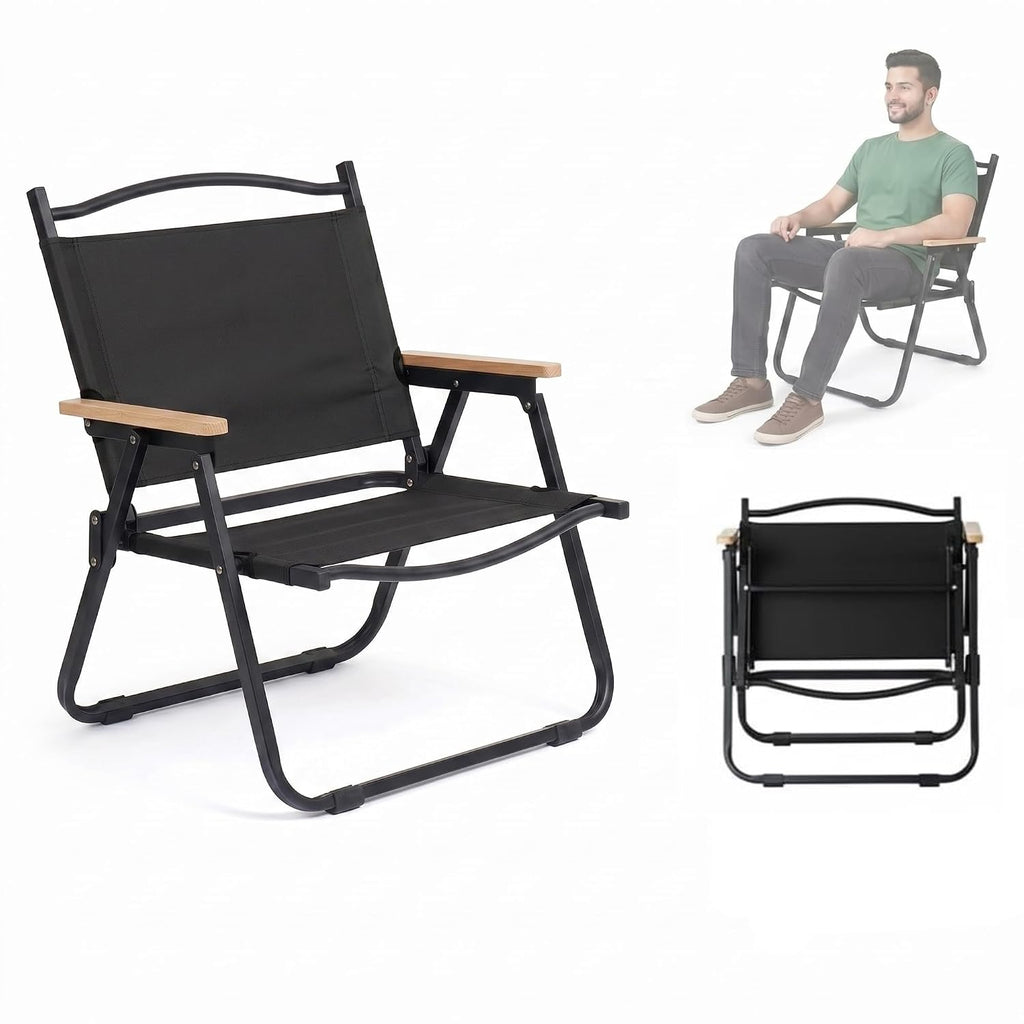 Coku Portable Folding Camping Chair for Adults | Wooden Armrest Camping Chair with Heavy Duty Aluminum Alloy Frame & Oxford Fabric | 150KG Capacity for Camping, Beach, Picnic, Fishing, BBQ & Travel