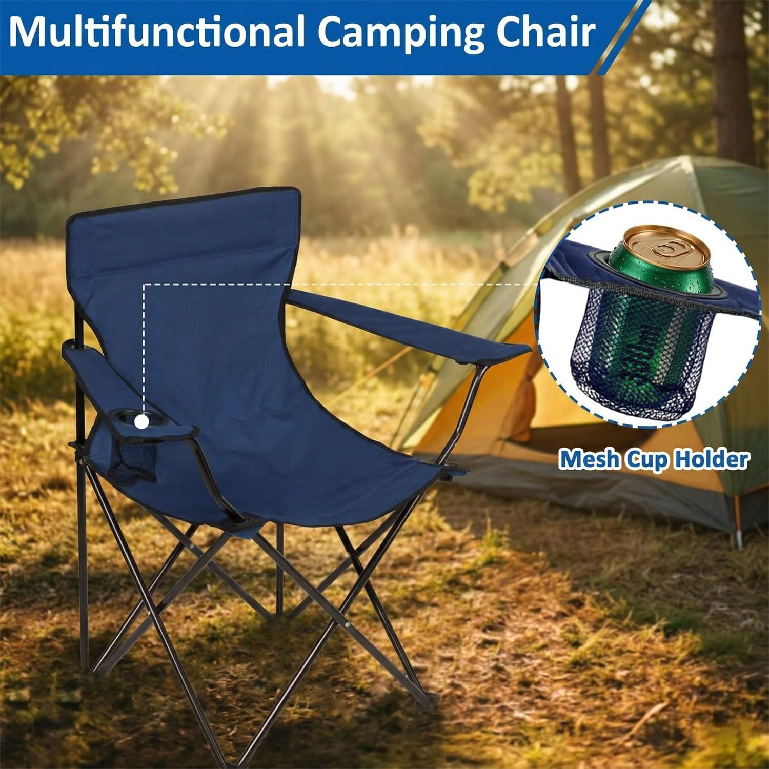 coku Portable Folding Camping Chair with Cup Holder, Heavy Duty Steel Frame, Lightweight Outdoor Chair with Carry Bag for Camping, Beach, Fishing, Picnic & Garden Use