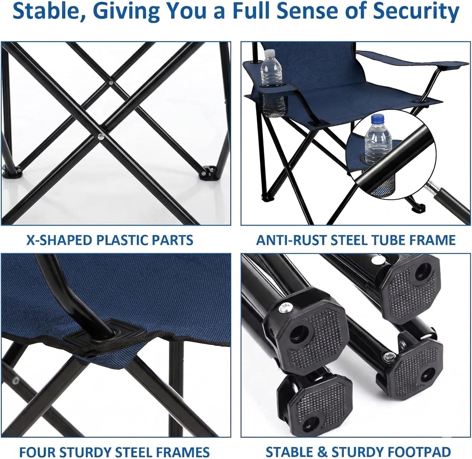 coku Portable Folding Camping Chair with Cup Holder, Heavy Duty Steel Frame, Lightweight Outdoor Chair with Carry Bag for Camping, Beach, Fishing, Picnic & Garden Use