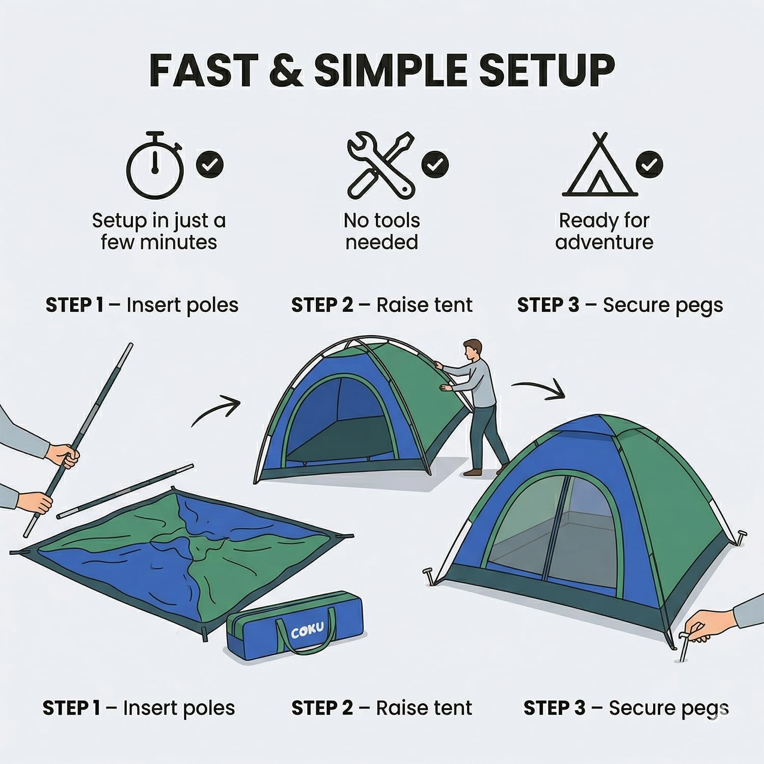 Coku Camping Tent Lightweight Backpacking Dome Tent with Mosquito Net, Waterproof Outdoor Tent, Easy Setup for Camping, Hiking, Trekking, Picnic, Travel (Random Color)