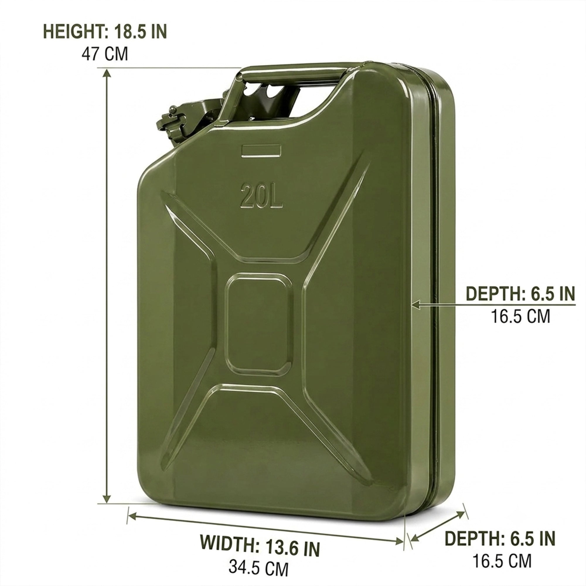 JSTBUY LABEL 20L Metal Jerry Can for Fuel, Petrol, Diesel & Water | Heavy Duty Leakproof Steel Fuel Can with Locking Cap | Rust Resistant Military Style Portable Oil Storage Container | Olive Green
