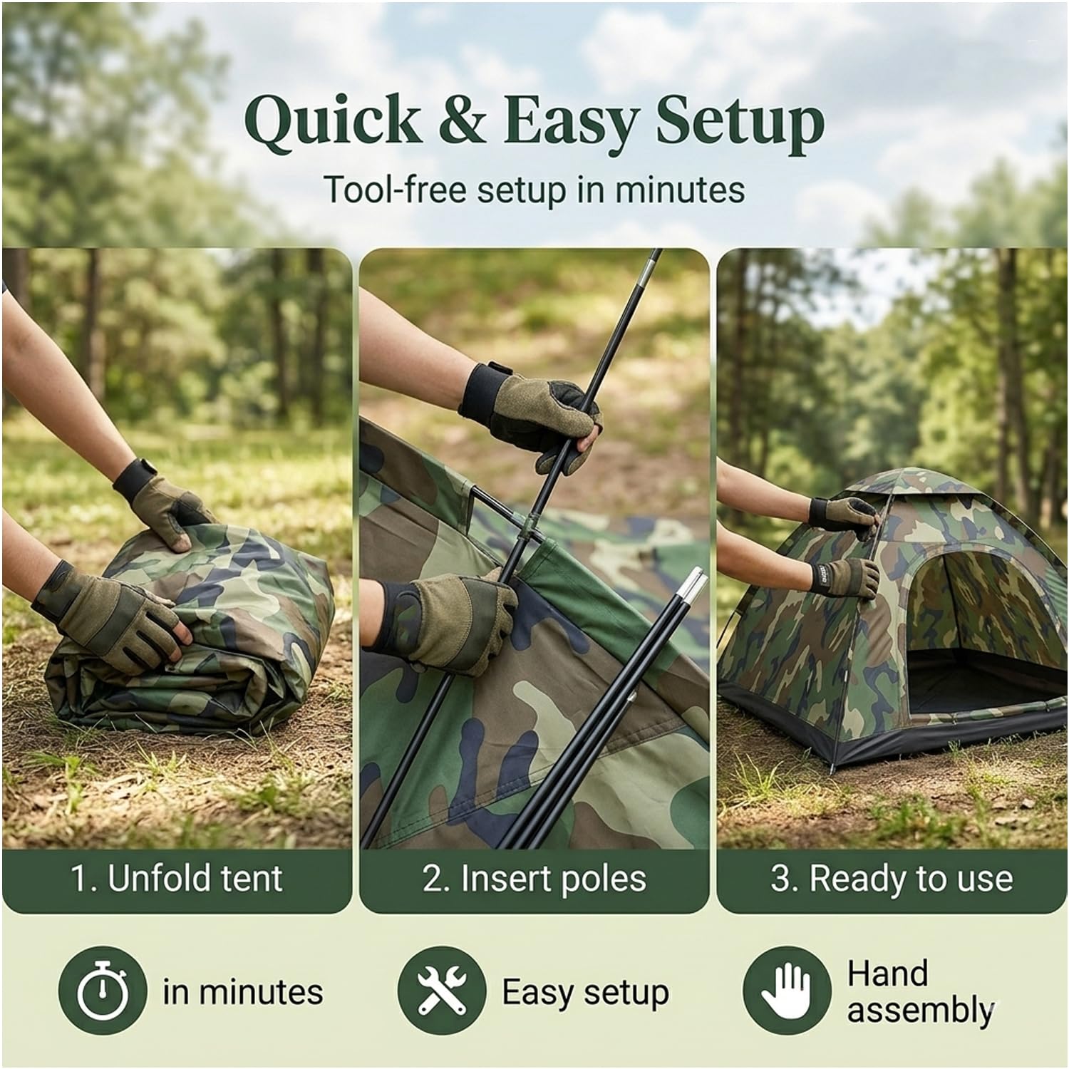 Coku 4 Person Camping Tent, Waterproof Dome Tent Lightweight & Portable with Carry Bag, Easy Setup Outdoor Tent for Hiking, Trekking, Beach Camping (Army Colour) (4 Person)