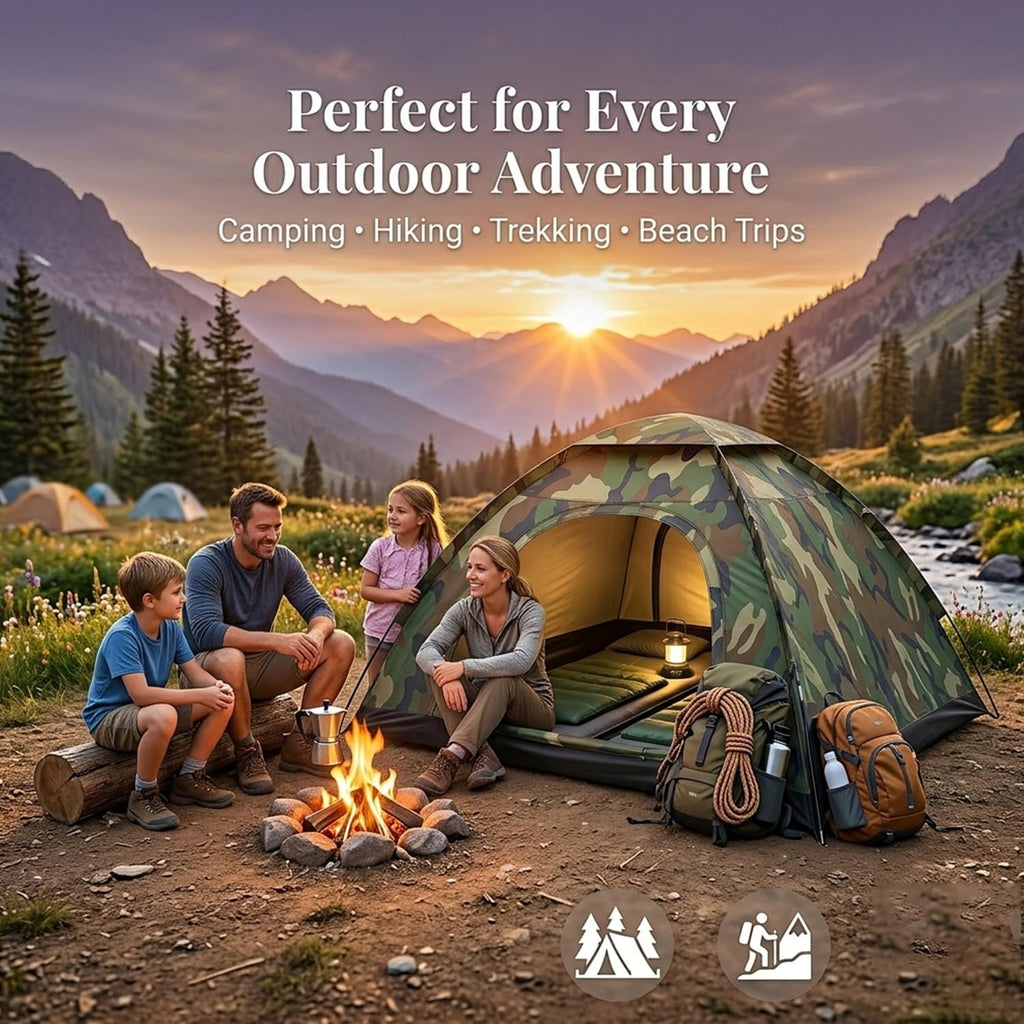 Coku 4 Person Camping Tent, Waterproof Dome Tent Lightweight & Portable with Carry Bag, Easy Setup Outdoor Tent for Hiking, Trekking, Beach Camping (Army Colour) (4 Person)