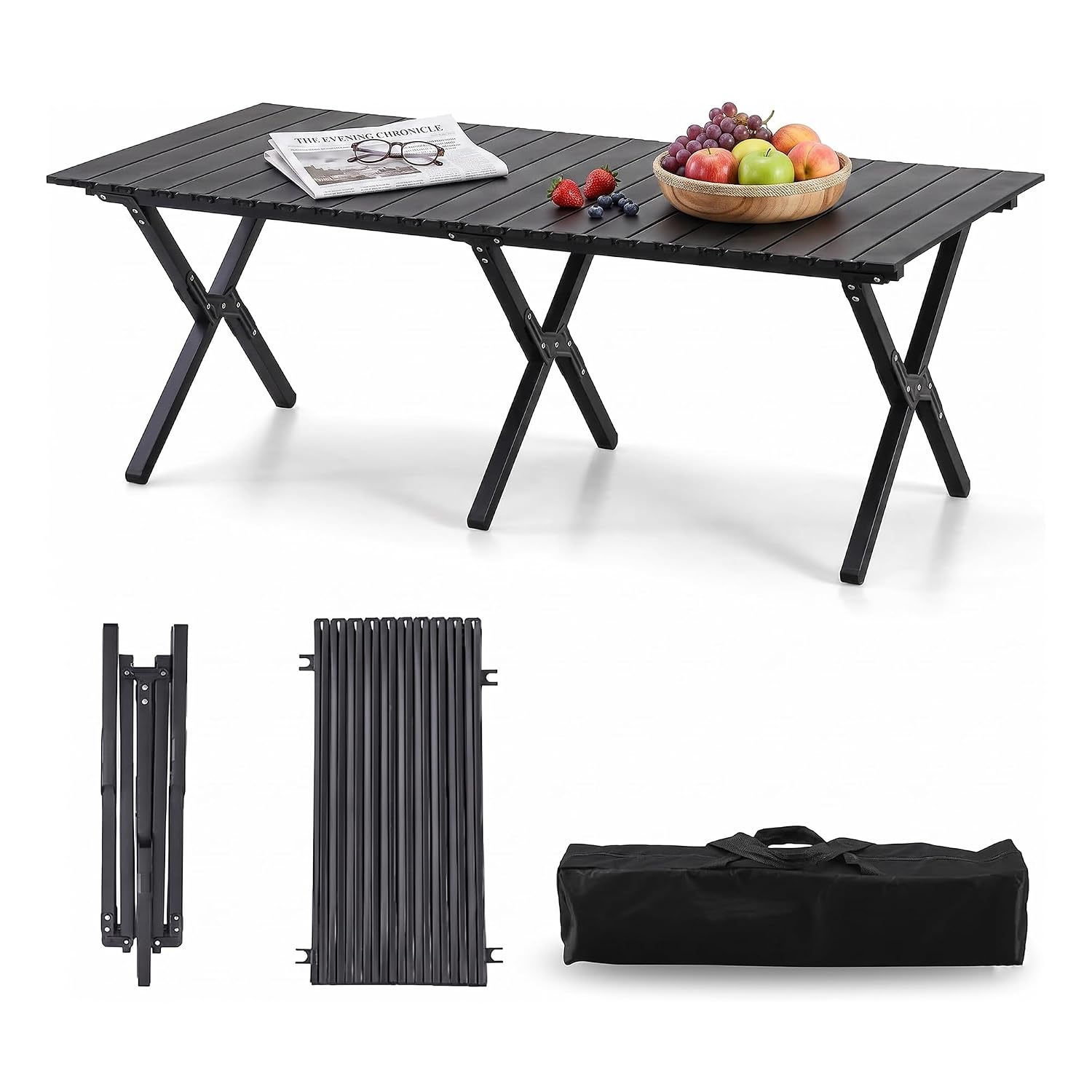 Coku Aluminum Folding Camping Table, Portable Roll-Up Picnic Table with Carry Bag, Lightweight Foldable Outdoor Table for Camping, Beach, BBQ, Fishing, Garden, Patio, Travel & Hiking