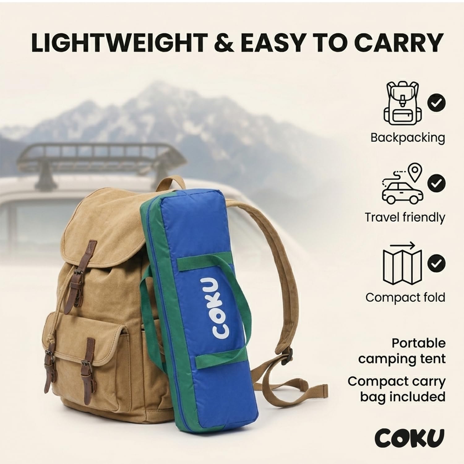 Coku Camping Tent Lightweight Backpacking Dome Tent with Mosquito Net, Waterproof Outdoor Tent, Easy Setup for Camping, Hiking, Trekking, Picnic, Travel (Random Color)