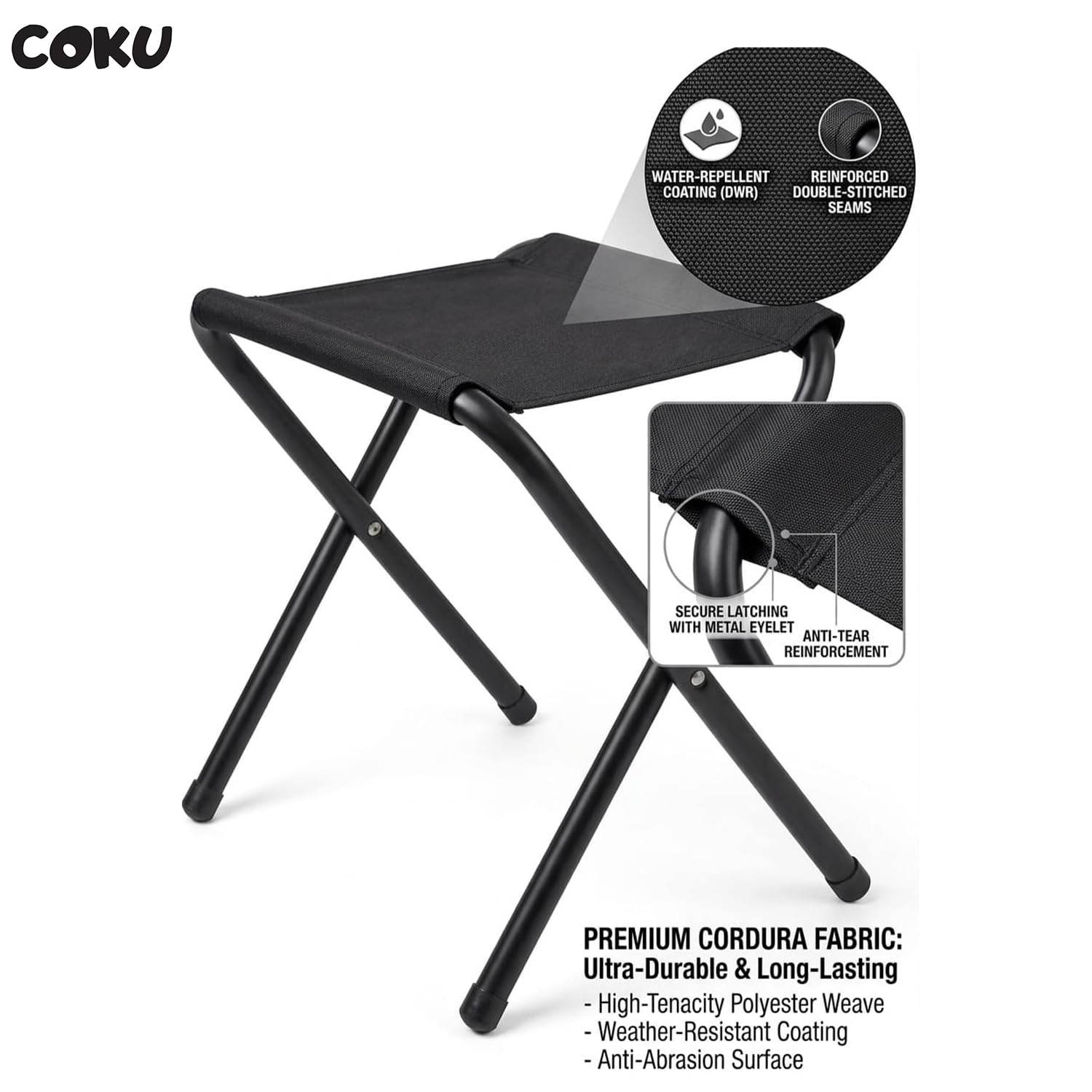 coku Lightweight Folding Camping Stool, Soft Comfortable Portable Outdoor Chair Compact Foldable Travel Stool for Camping, Hiking, Fishing, Picnic, Beach, Garden and Other Outdoor Activities