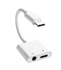 2 in 1 Dual Port Earphone Cable Adapter 3.5mm AUX Calling Features & Music Type-C for Smartphones Headphones (White)