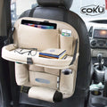 Car Backseat Organizer with Tablet Holder Storage Pockets PU Leather Car Storage Organizer with Foldable Table Tray (Begie)