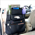 PU Leather Car Seat Back Organizer with Tablet, Water Bottle, Umbrella, Tissue Box, Document & Key Holder SUV Universal Storage Bag (Black)
